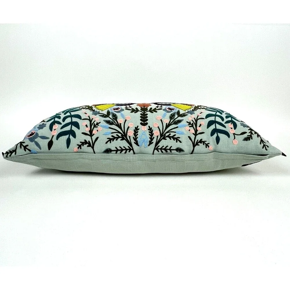 Elle Tahari Home Embroidered Pillow & Insert Rectangular Birds Florals 14